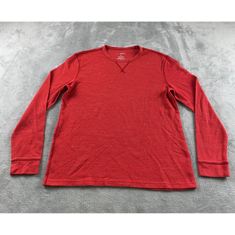Sonoma Mens XL Red Waffle Knit Thermal Long Slv Crewneck Shirt Marl Cotton Blend